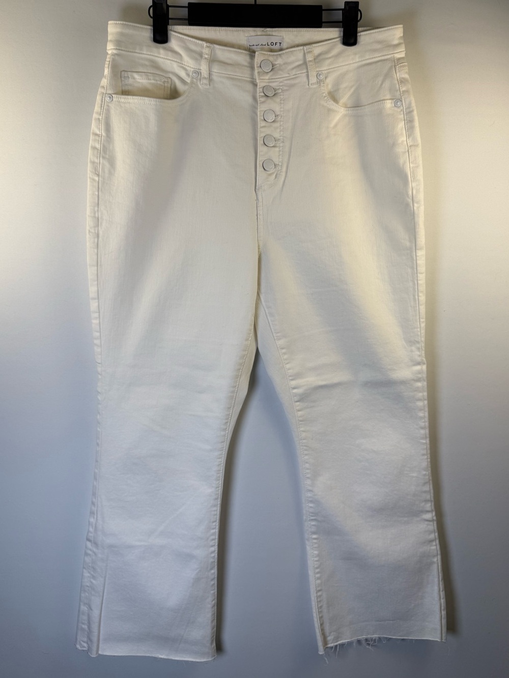 LOFT Women’s The Curvy Kick Crop Button Fly Jeans, Color: White, Size: 12